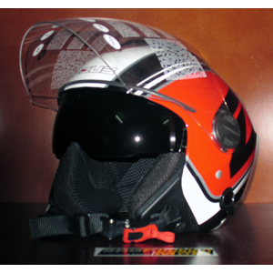 Mũ bảo hiểm 3/4 2 kính ZEUS (trắng/đỏ) (size: M/ L)